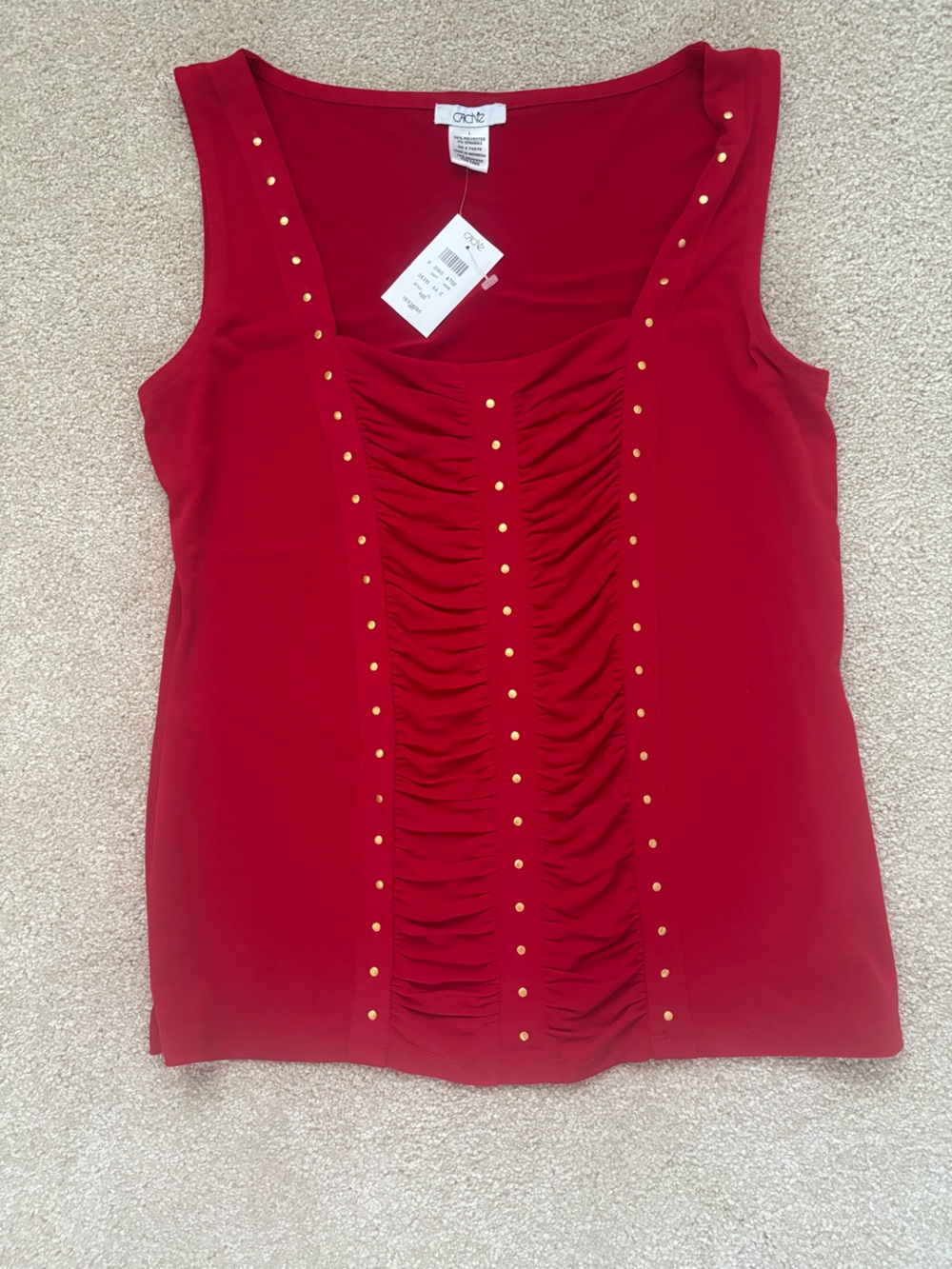 Cache Red Ruched Studded Sleeveless Camisole